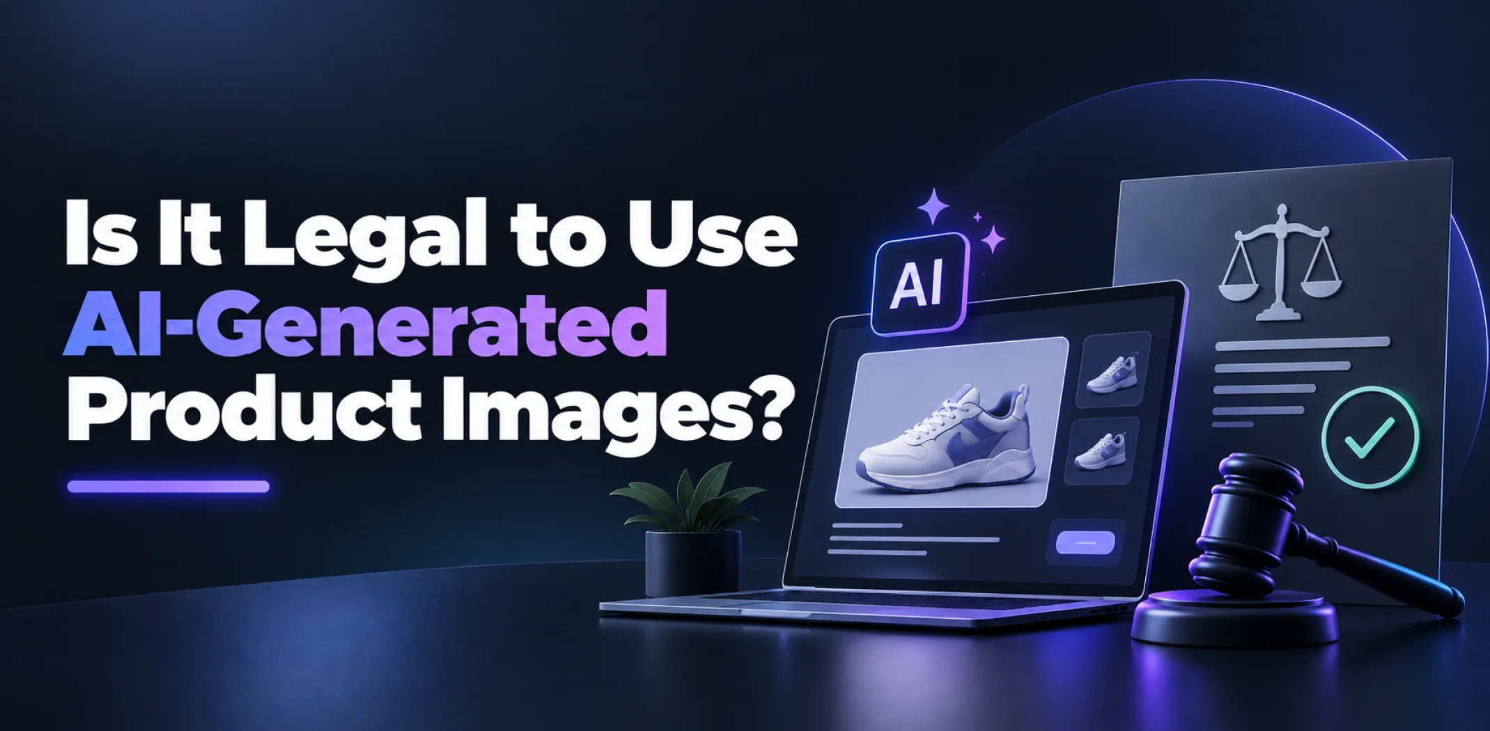 Featured image for an article answering the question "Is it legal to use AI-generated product images?"