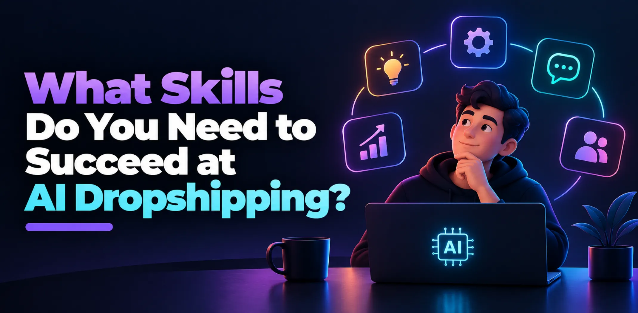 Featured image for an article representing the skills needed for AI dropshipping