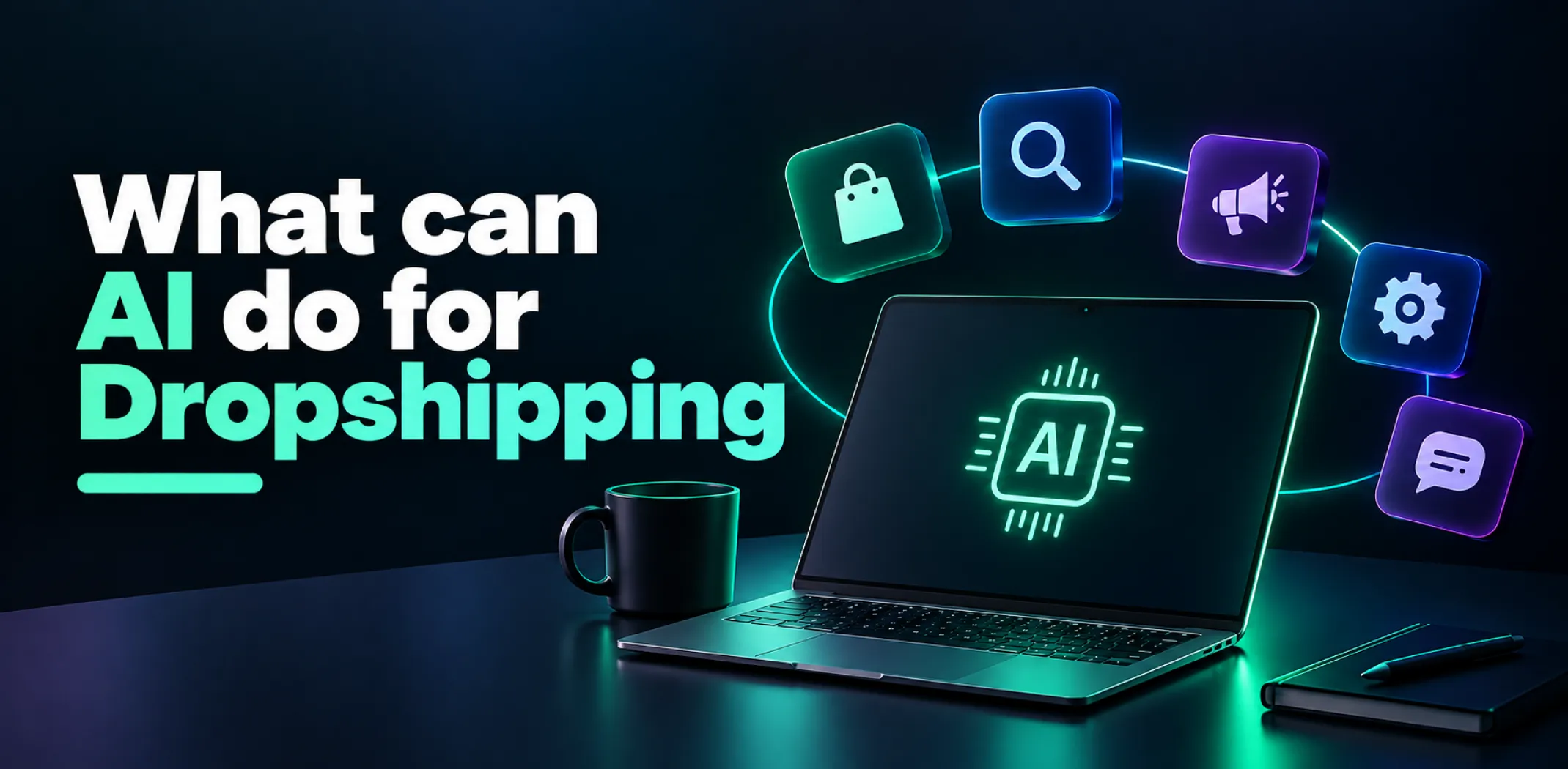 Featured image for an article answering the question "what can AI do for dropshipping?"