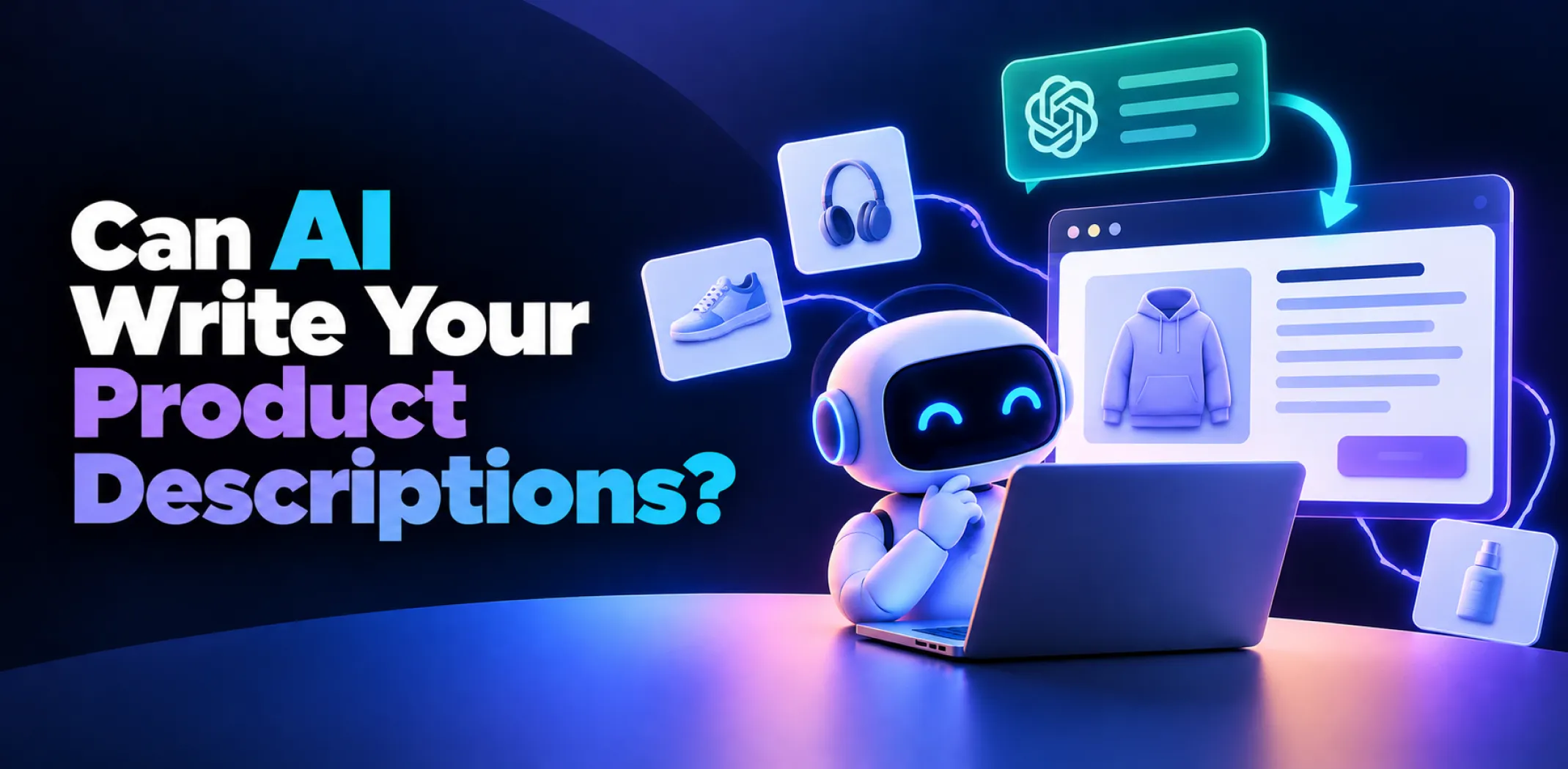 Featured image for an article about AI-generated product descriptions for a dropshipping business